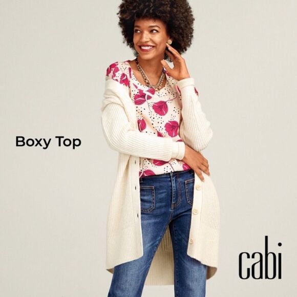 Cabi Boxy Top Ivory Pink Floral Blouse - Picture 8 of 8